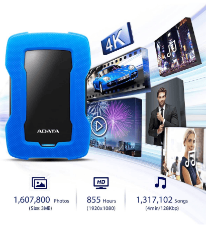 Disco Duro ADATA HD330 5TB USB 3.0, externo, negro y resistente - venhogarsa.com