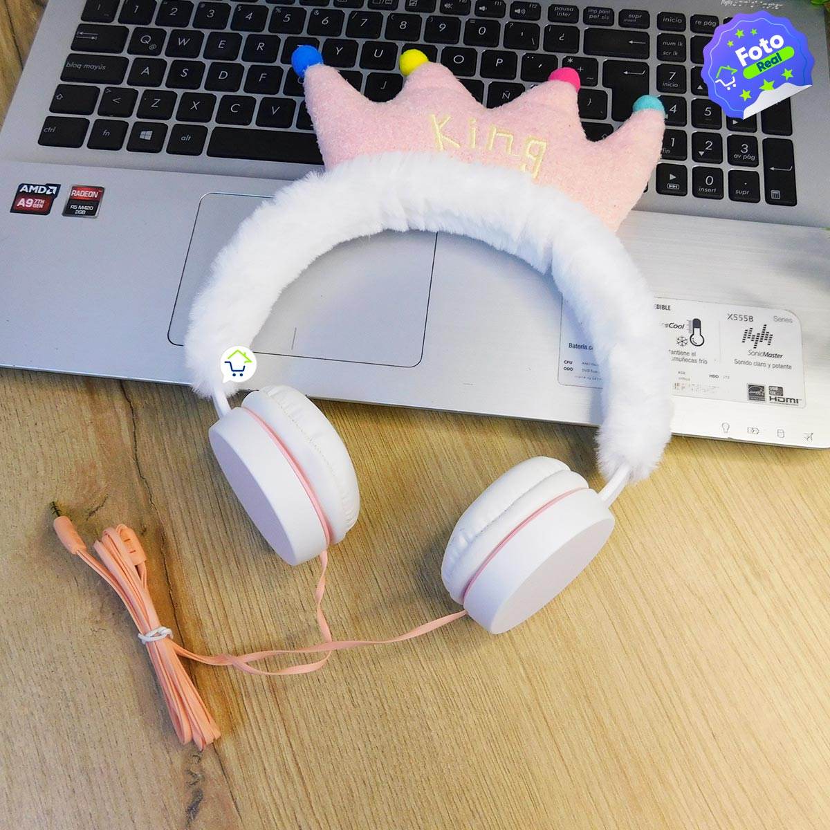 Audífonos Peludos Infantiles Alámbricos Corona Rey Peluche - venhogarsa.com