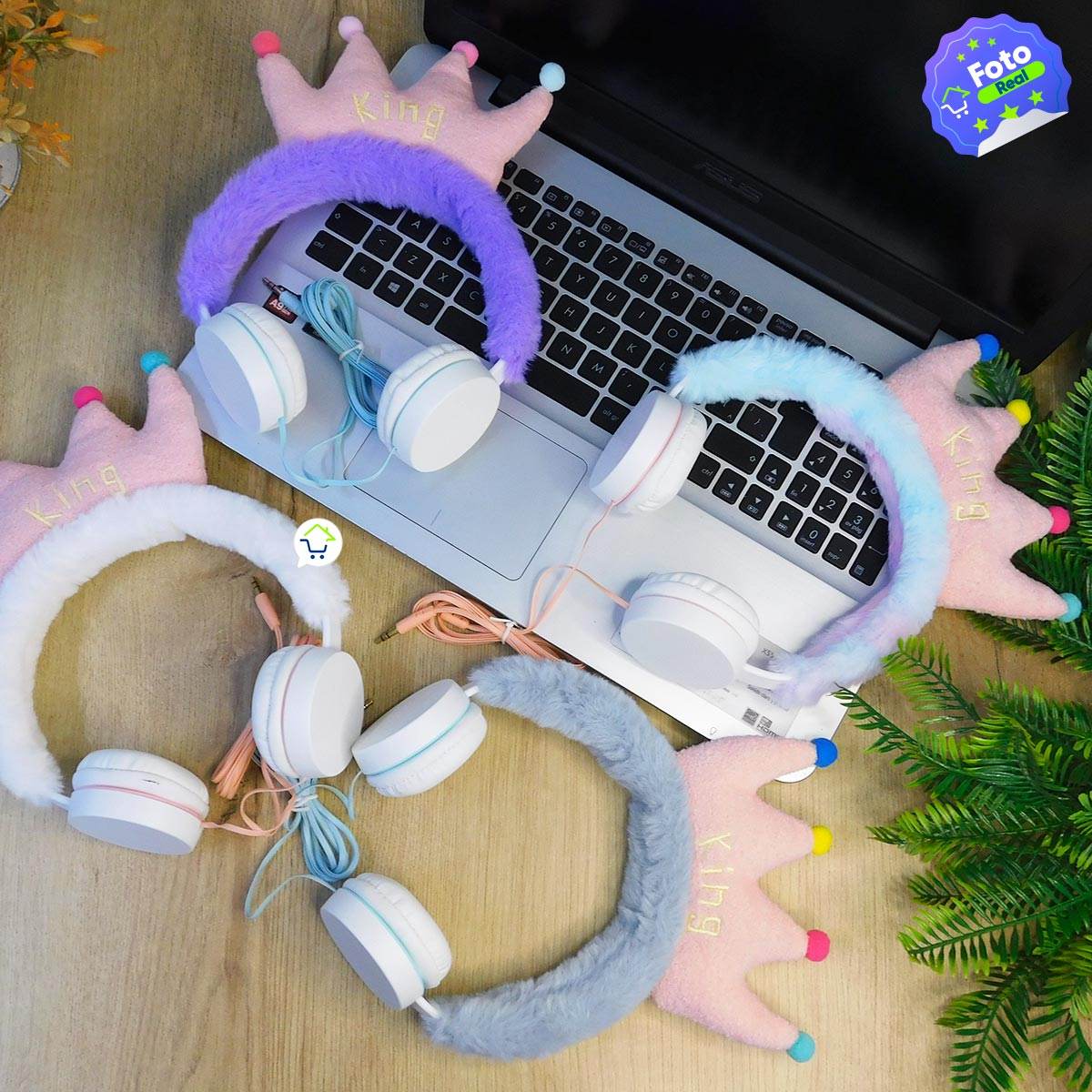 Audífonos Peludos Infantiles Alámbricos Corona Rey Peluche - venhogarsa.com