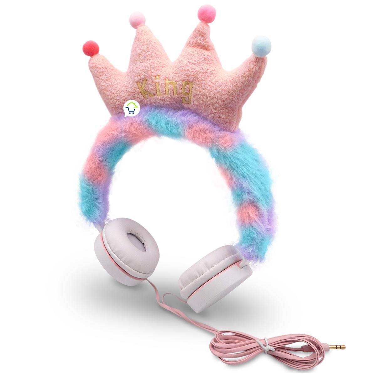 Audífonos Peludos Infantiles Alámbricos Corona Rey Peluche - venhogarsa.com