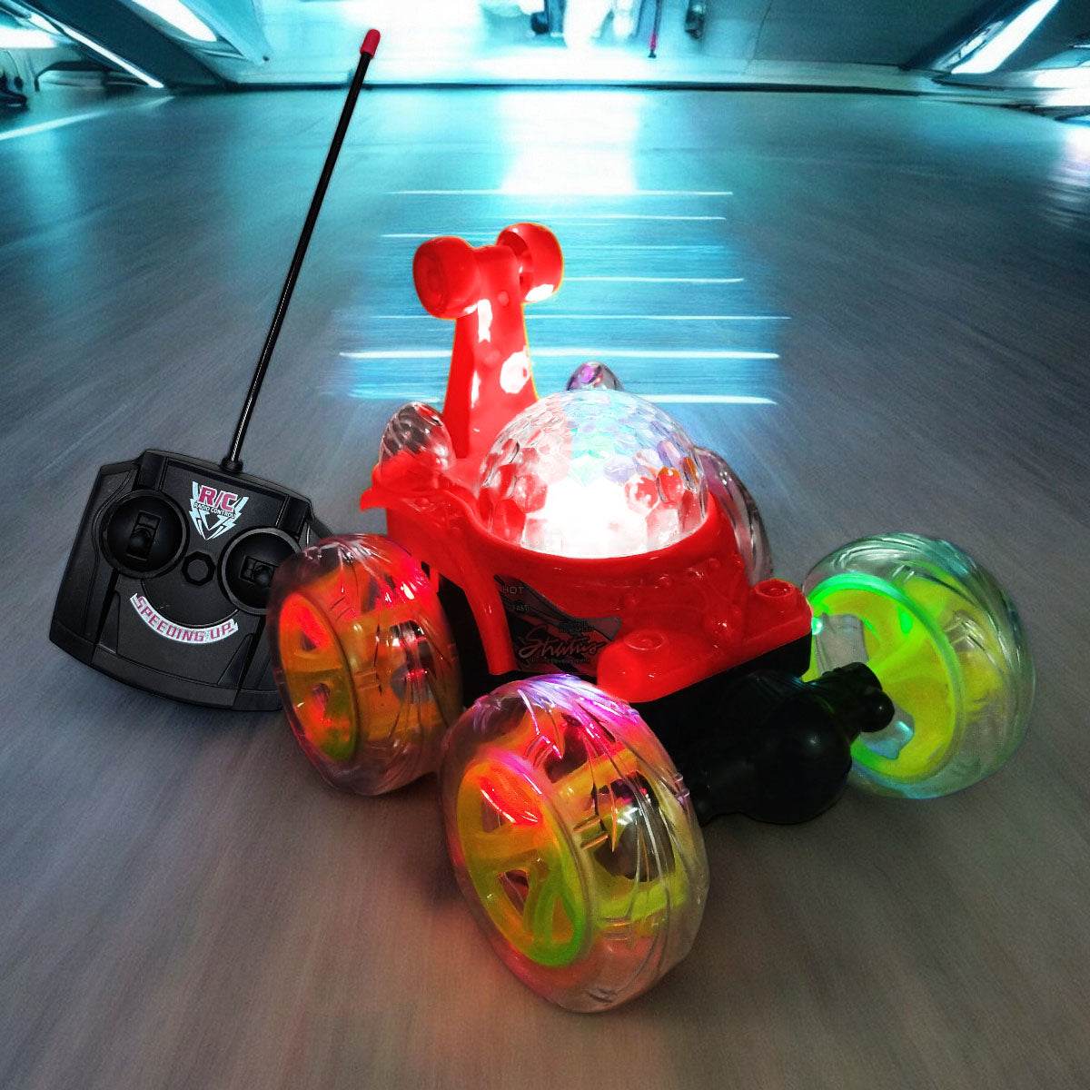 Carro Loco de Juguete Giratorio Control Remoto Luces y Sonido - venhogarsa.com