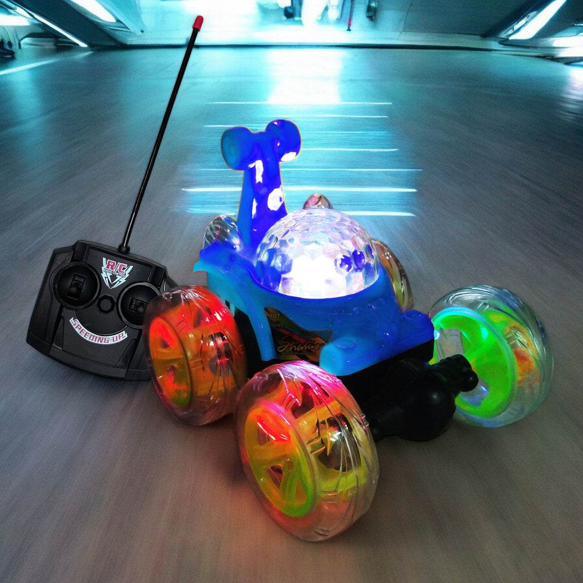 Carro Loco de Juguete Giratorio Control Remoto Luces y Sonido - venhogarsa.com