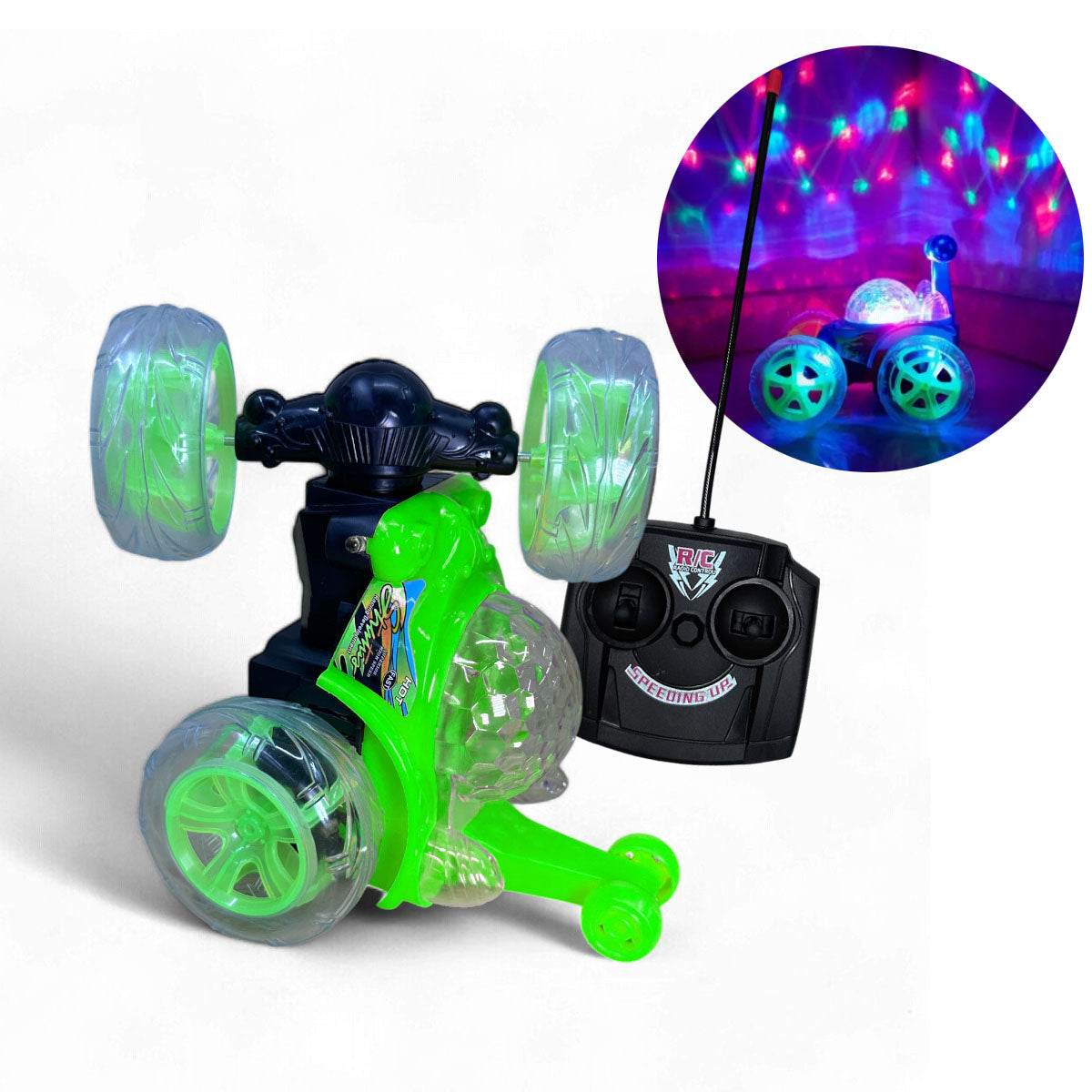 Carro Loco de Juguete Giratorio Control Remoto Luces y Sonido - venhogarsa.com