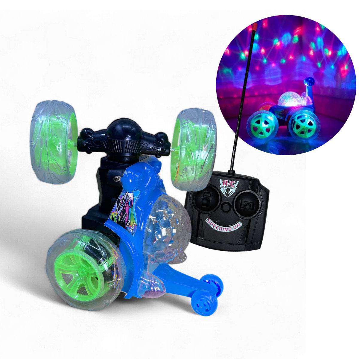 Carro Loco de Juguete Giratorio Control Remoto Luces y Sonido - venhogarsa.com