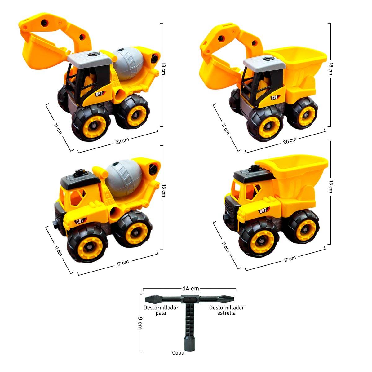 Set x4 Construcción Excavadora Volqueta Mezcladora Juguetes Niños - venhogarsa.com