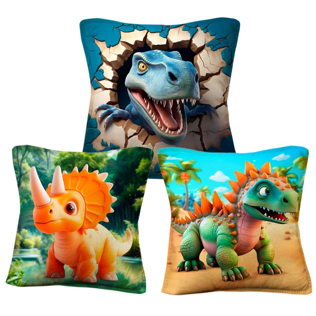 Cojines De Dinosaurios x3 Almohada Infantil - venhogarsa.com