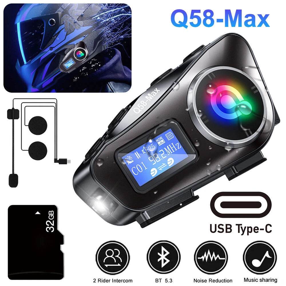 Intercom Q48 MAX Moto Bluetooth 5.3 LCD IP65 Música ORIGINAL - venhogarsa.com