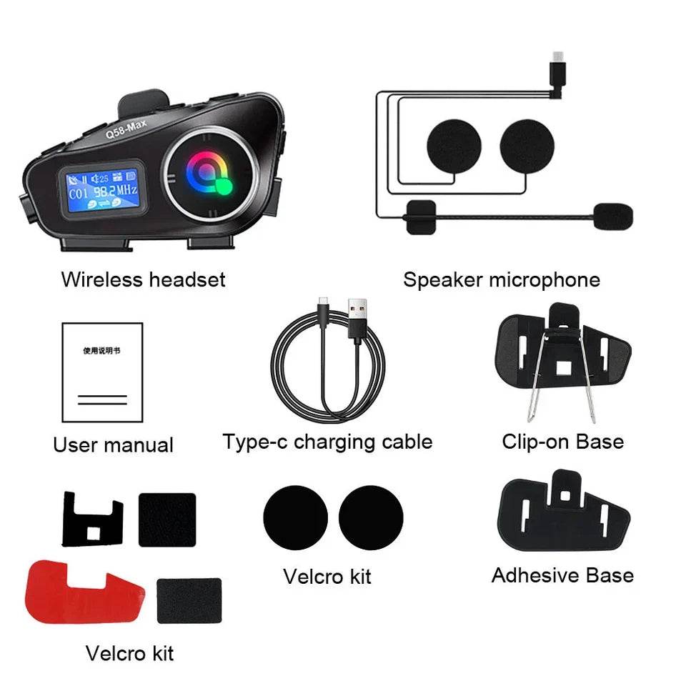 Intercom Q48 MAX Moto Bluetooth 5.3 LCD IP65 Música ORIGINAL - venhogarsa.com