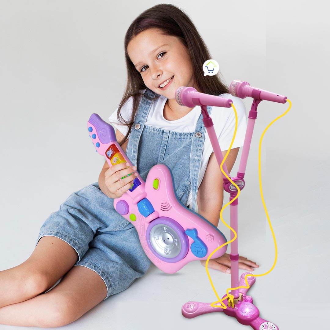 Micrófono Doble Karaoke Guitarra Musical Luces Sonidos - venhogarsa.com