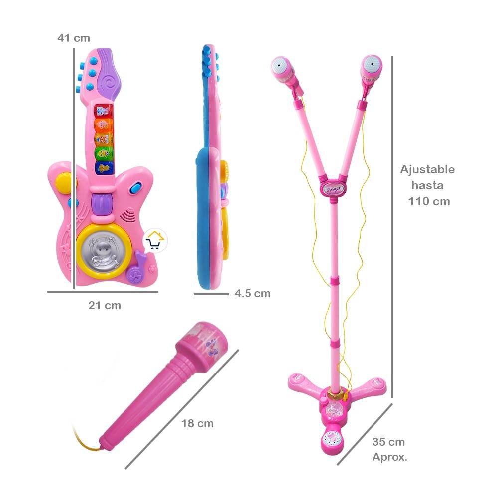 Micrófono Doble Karaoke Guitarra Musical Luces Sonidos - venhogarsa.com