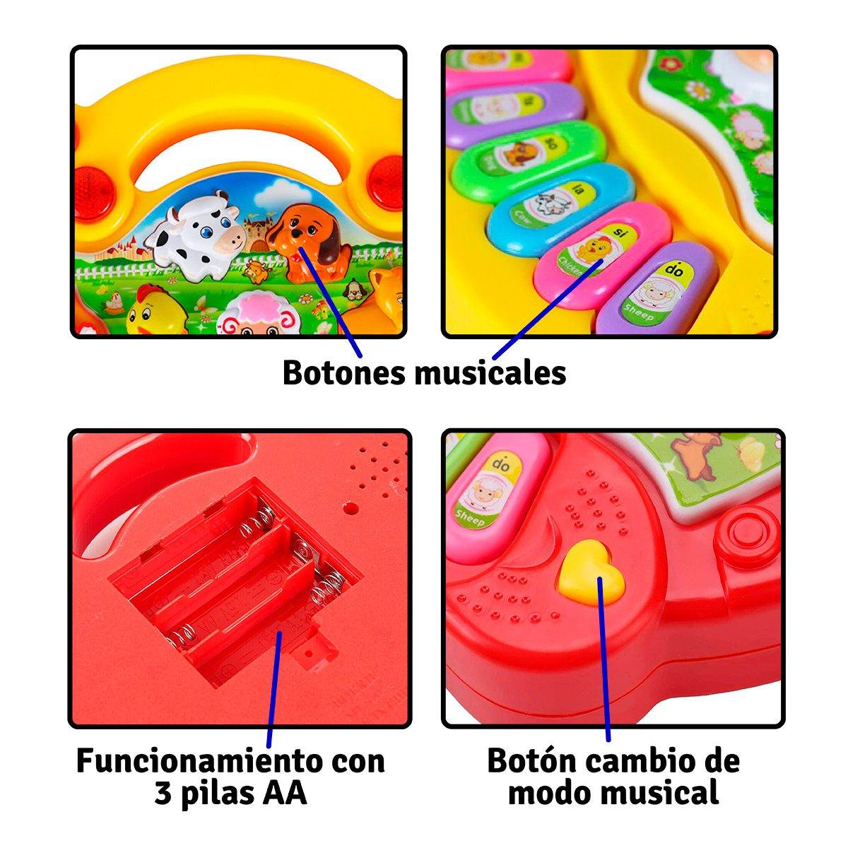 Mini Piano Didáctico Animales Granja Musicales Juguete Infantil - venhogarsa.com