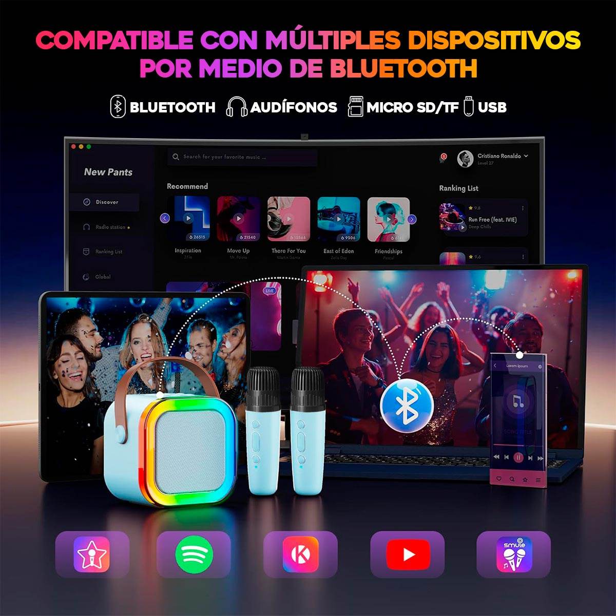 Kit De Karaoke Parlante Mágico + Micrófonos Inalámbricos K12 - venhogarsa.com