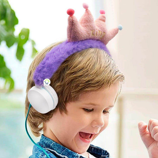 Audífonos Peludos Infantiles Alámbricos Corona Rey Peluche - venhogarsa.com