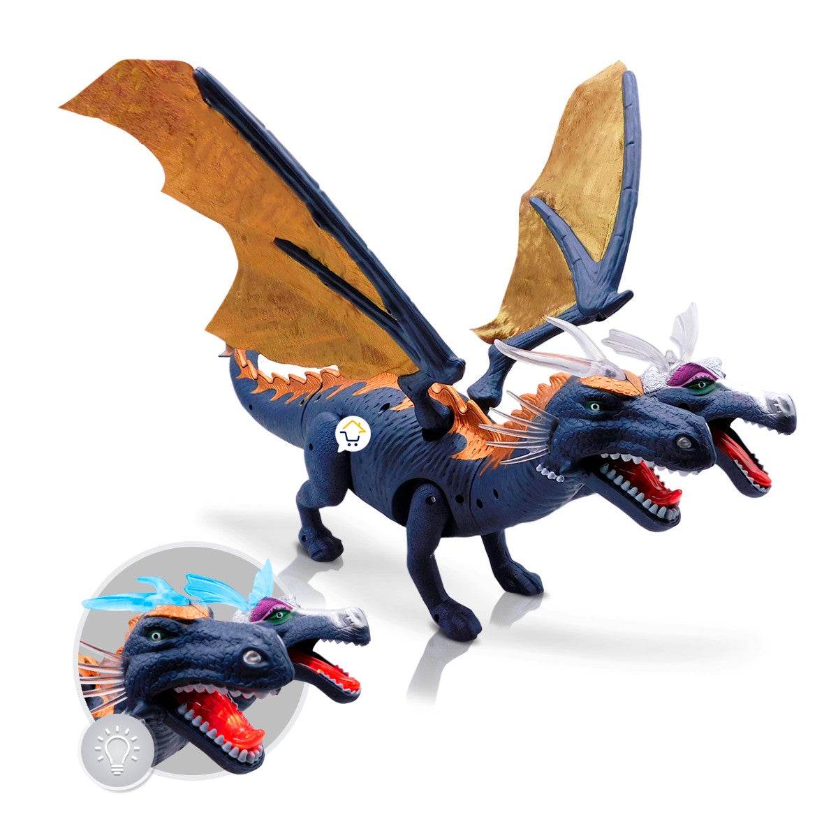 Dragón Grande 2 Cabezas Alas Movimiento Luces Sonidos - venhogarsa.com