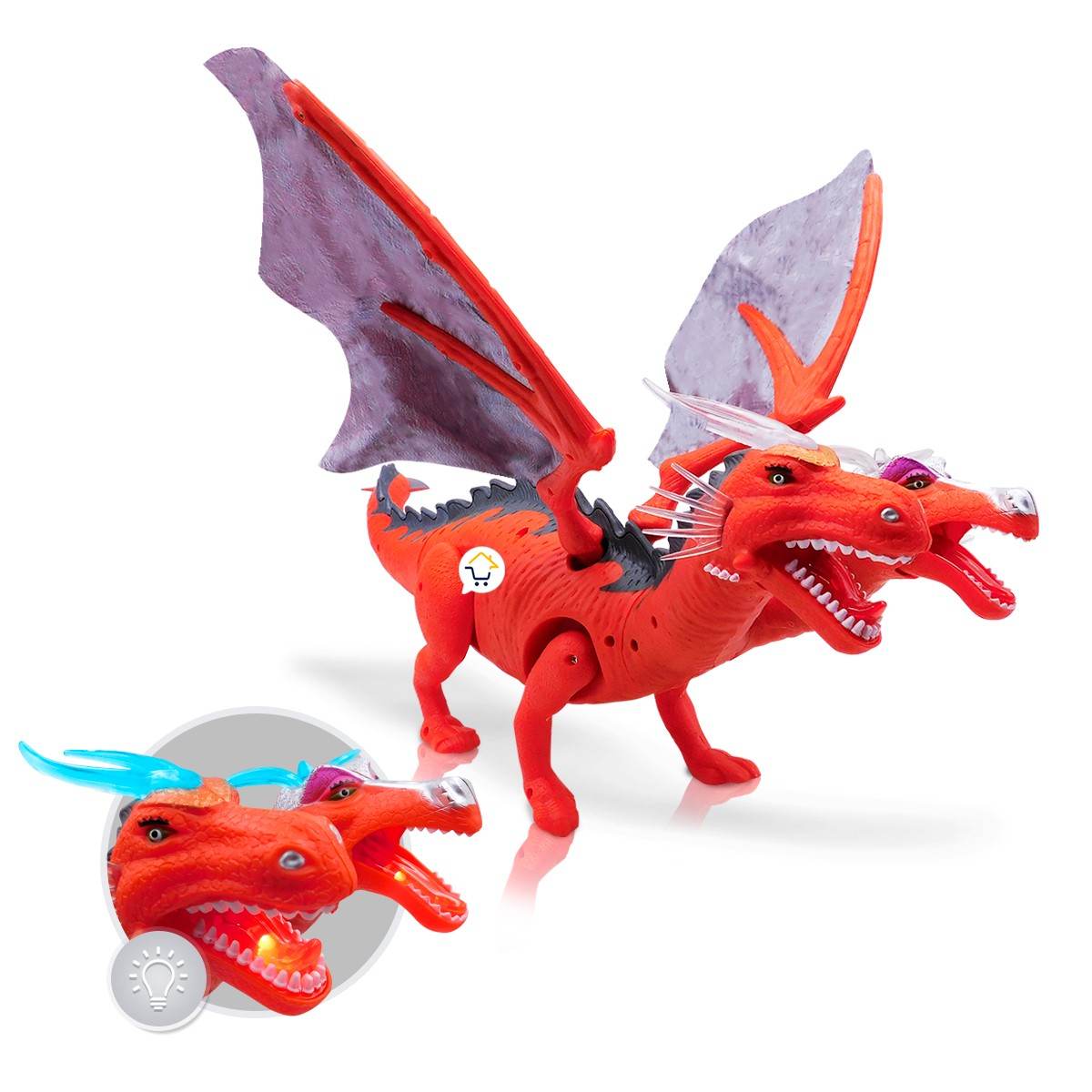 Dragón Grande 2 Cabezas Alas Movimiento Luces Sonidos - venhogarsa.com