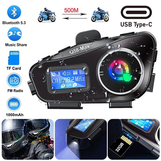 Intercom Q48 MAX Moto Bluetooth 5.3 LCD IP65 Música ORIGINAL - venhogarsa.com