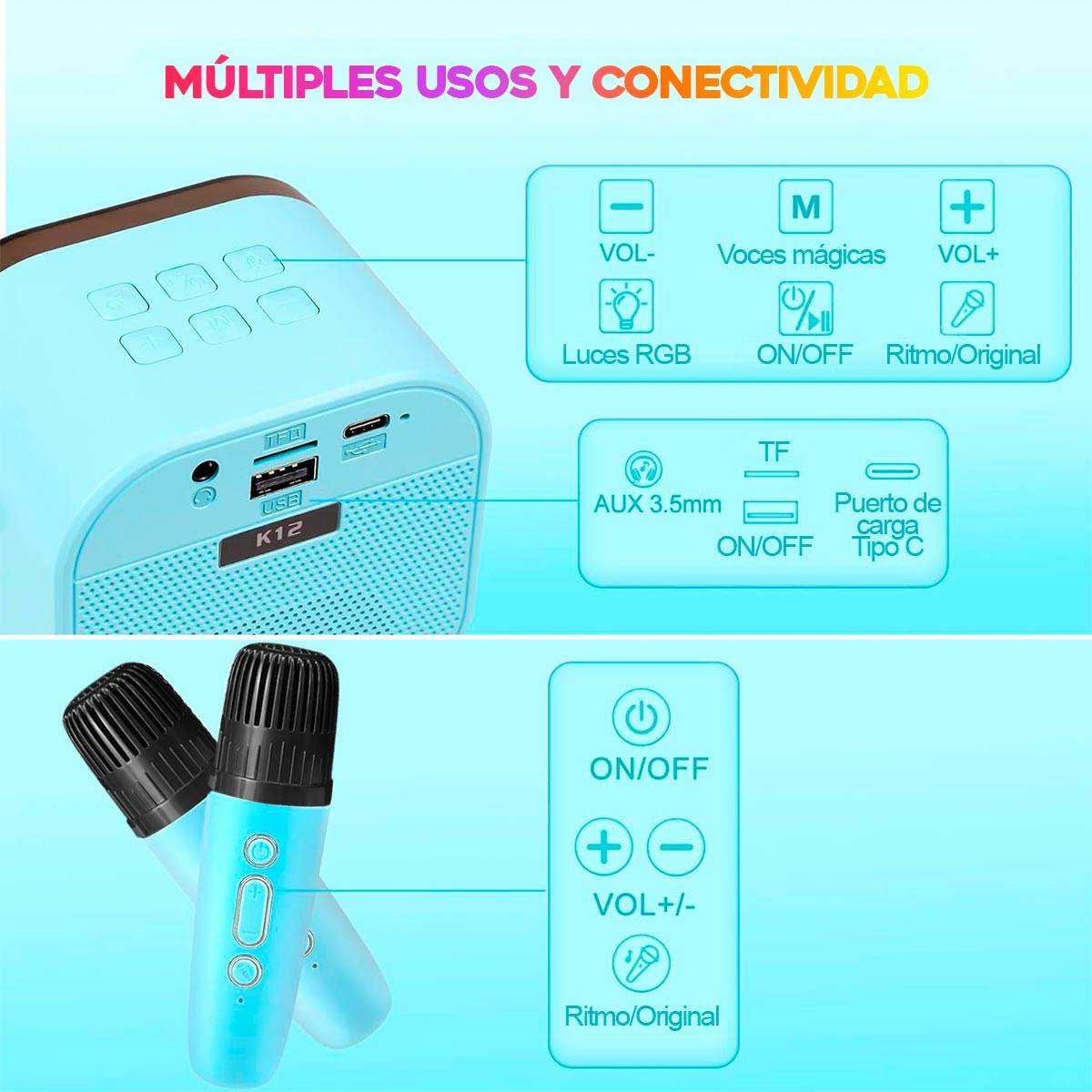 Kit De Karaoke Parlante Mágico + Micrófonos Inalámbricos K12 - venhogarsa.com